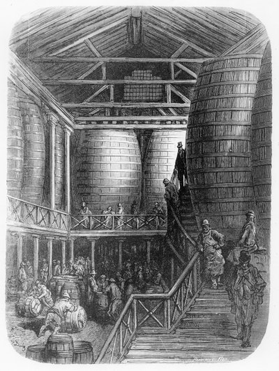 Suuret tynnyrit panimossa, "London, a Pilgrimage", kirjoittanut William Blanchard Jerrold (1826-94) ja kaivertanut Pannemaker, pubi. 1872 tekijältä Gustave Dore